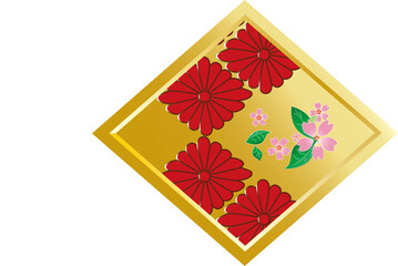 菊和模様と桜のゴールド菱形デザイン