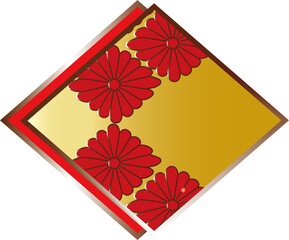 菊和紋様の背景ゴールドと赤色菱形デザイン
