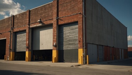 Obraz premium Entrance to a warehouse with large doors in an industrial area