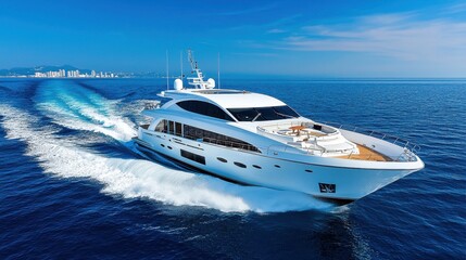 Fototapeta premium Luxury Yacht Sailing on the Mediterranean Sea