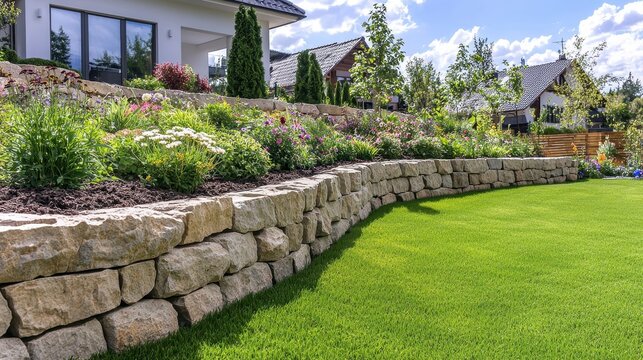 Stone Wall Retaining Wall Garden Landscape Design