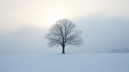 美瑛の一本木と雪景色