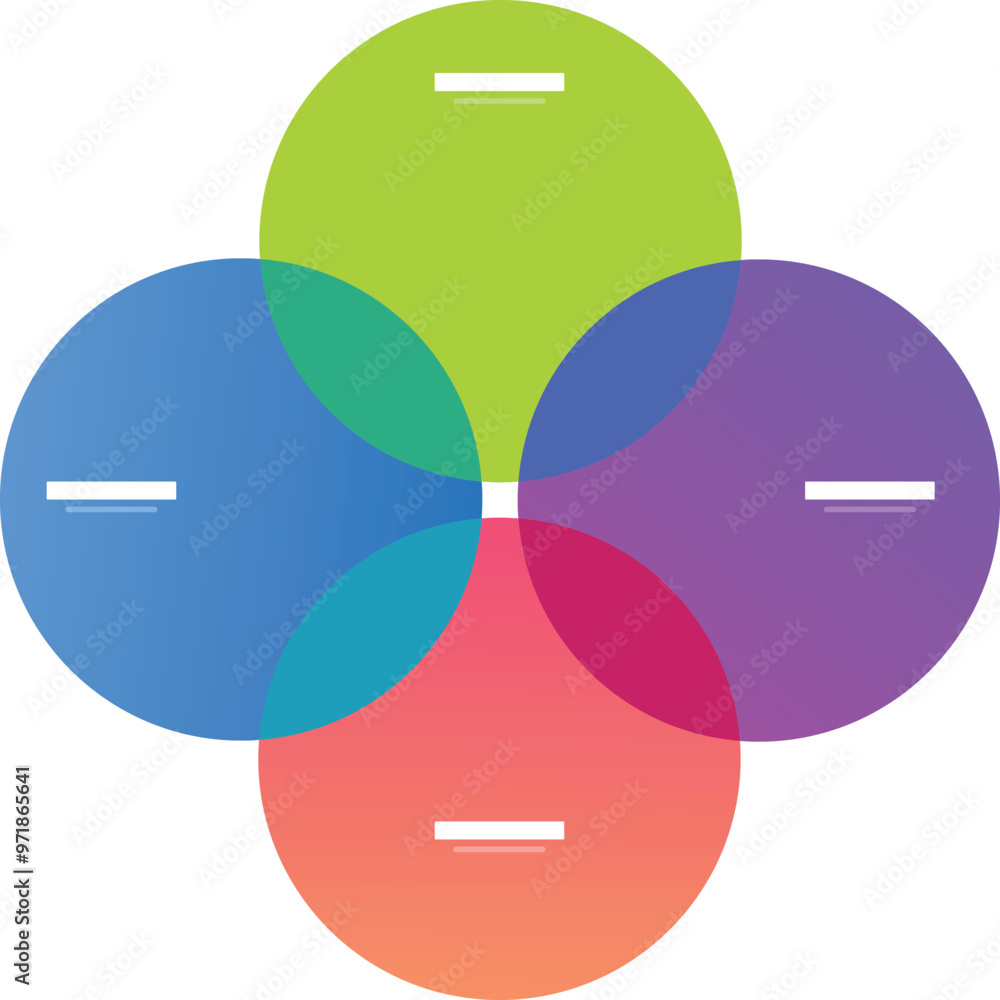 Poster colorful circles are intersecting showing connections and relationships
