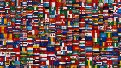 Collage of diverse world flags representing global unity and diversity.