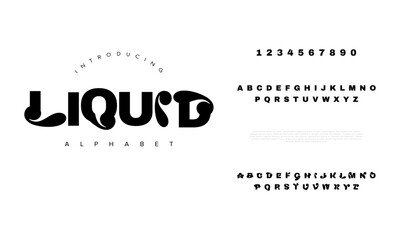 Liquid creative modern geometric urban alphabet font. Digital abstract futuristic, game, techno, robot, music, logo, sport, minimal technology typography. Simple numeric vector illustration