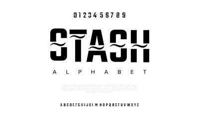 Stash creative modern geometric urban alphabet font. Digital abstract futuristic, game, techno, robot, music, logo, sport, minimal technology typography. Simple numeric vector illustration