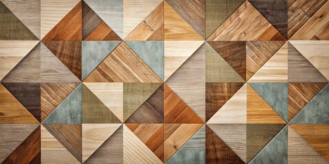 Modern abstract background featuring geometric shapes against a backdrop of natural wood textures in earthy tones