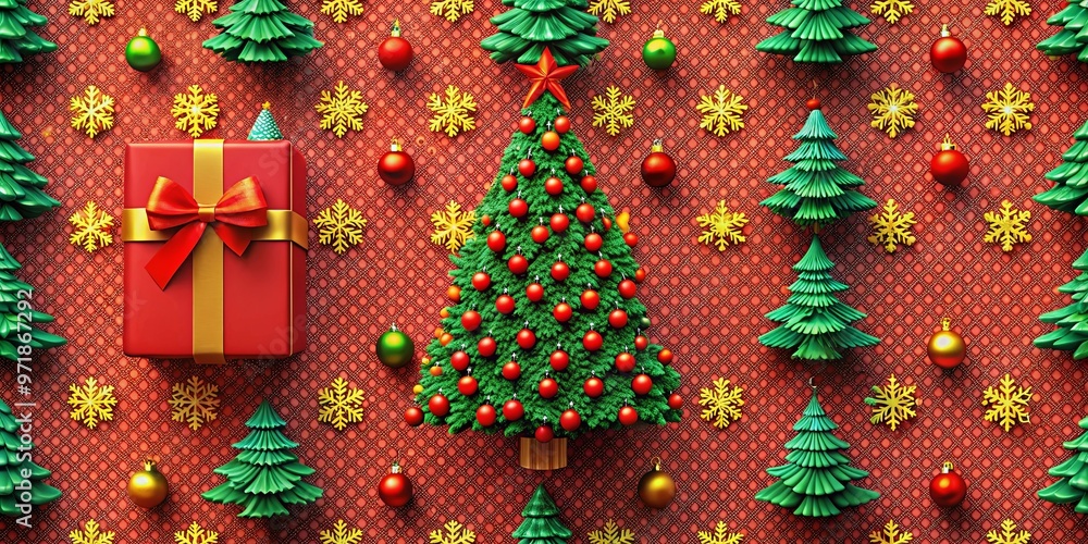 Wall mural Vibrant of Christmas gift and tree patterns