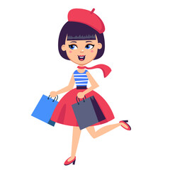 cute parisian girl with shopping bags