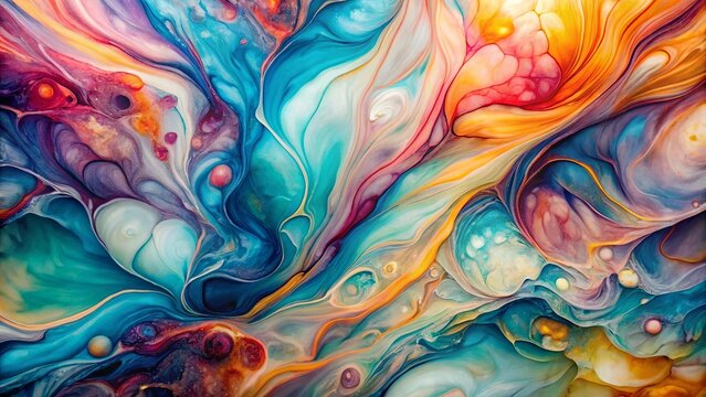 Translucent alcohol ink colors creating abstract marble texture background for wrapping paper and wallpaper designs, mixing acrylic paints and fluid art in modern patterns with alc