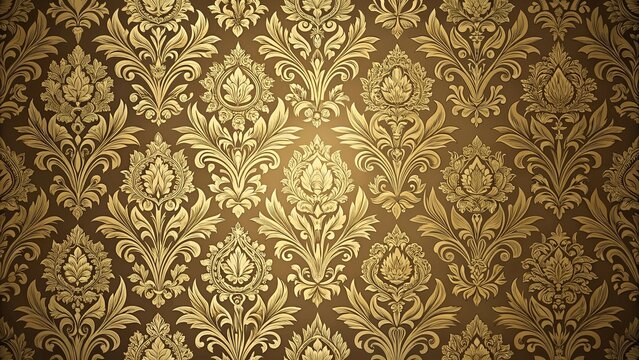 Luxurious damask pattern with gold ornaments in old-fashioned damascus style