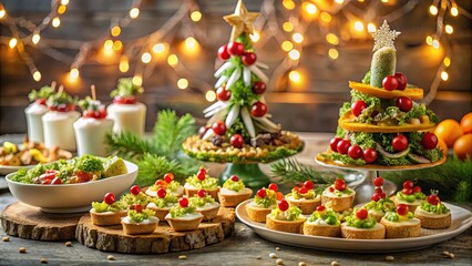 Vegetarian Christmas appetizers displayed on a festive table