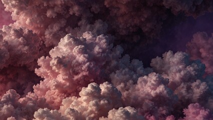 Pink and purple fluffy clouds in the sky during an enchanting sunset