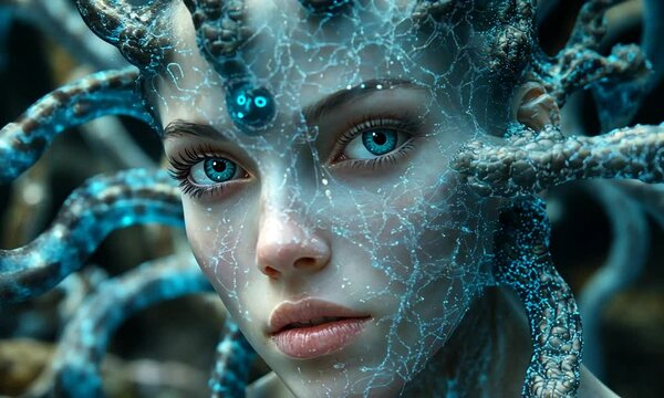 Mystical Woman, Digital Art, Blue Tones