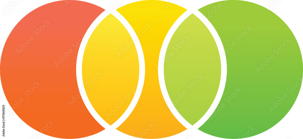 Poster colorful venn diagram with three overlapping circles, highlighting the areas of intersection and sha