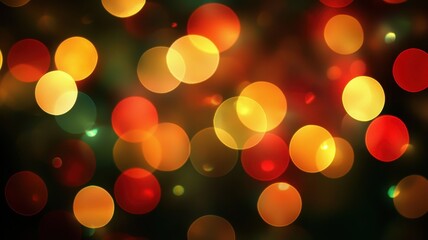 Fototapeta premium Vibrant abstract background with glowing circular bokeh lights in red, yellow, and green. Perfect for festive themes and designs.