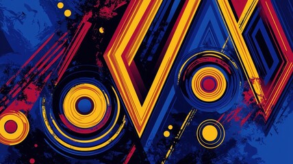 Vibrant abstract composition with geometric shapes and bold colors, perfect for modern design projects and creative backgrounds.