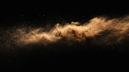 Dynamic Digital Art of a Dust Cloud with Sand Particles on Black Background – Evoking an Underwater Explosion Effect