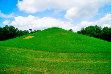 Macon, Georgia, USA- 07 20 2024: The landscape of Ocmulgee Mounds National Historical Park