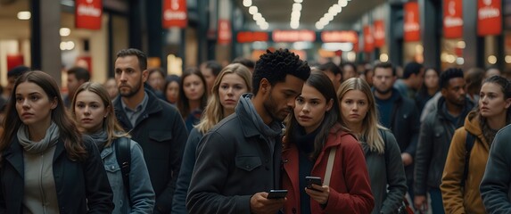 The Anonymous Crowd: A sea of faces, each a story untold, move through a bustling urban corridor.  The anonymity of the crowd, the fleeting moments of connection, the sense of being lost in the tide o