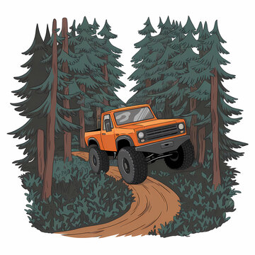 orange truck driving forest dirt road clip art preview
