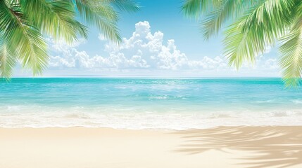 Tropical Beach with Palm Trees and Ocean Waves