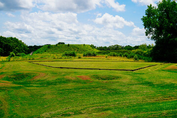 Macon, Georgia, USA- 07 20 2024: The landscape of Ocmulgee Mounds National Historical Park