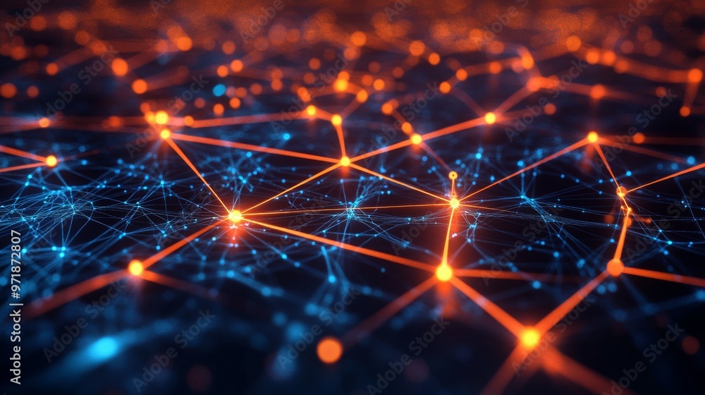 Leinwandbilder an illuminated network diagram with connected nodes and bursts of colorful light on a dark backgroun