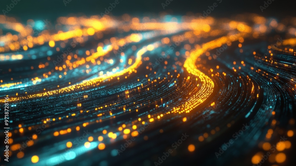 Leinwandbilder Digital network landscape with flowing data paths and glowing nodes, representing technological 