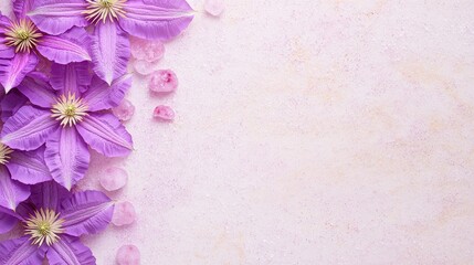 Obraz premium Pink Flowers and Crystal Salt on Pink Textured Background