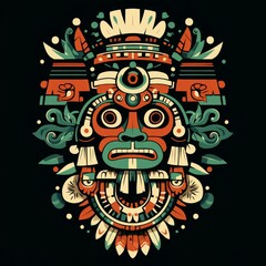 Aztec Mask Tribal Design with Geometric Patterns