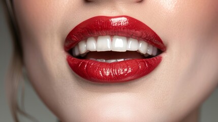 Obraz premium Woman's lips and white teeth. generative ai