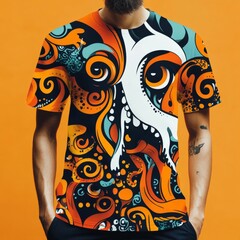 Fototapeta premium Abstract Orange and Blue Pattern T Shirt Design