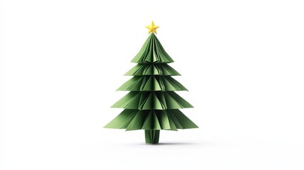 Fototapeta premium Delicate Origami Christmas Tree on White Background - Elegant Paper Craft for Festive Season Decor