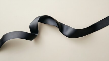 A black ribbon on a white background.