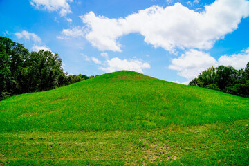 Macon, Georgia, USA- 07 20 2024: The landscape of Ocmulgee Mounds National Historical Park