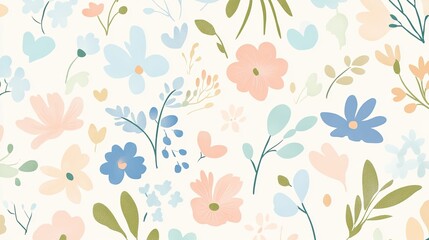 Abstract Floral Pattern with Blue, Green, and Peach Tones