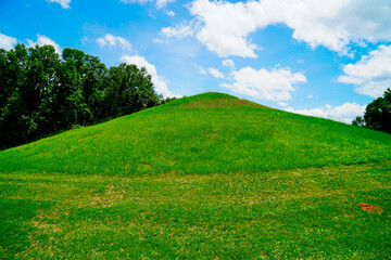 Macon, Georgia, USA- 07 20 2024: The landscape of Ocmulgee Mounds National Historical Park