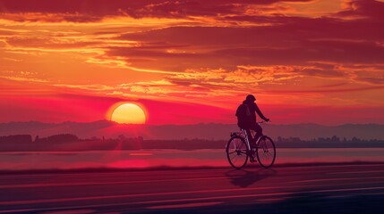 Obraz premium cyclist at sunset generative ai