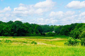 Macon, Georgia, USA- 07 20 2024: The landscape of Ocmulgee Mounds National Historical Park