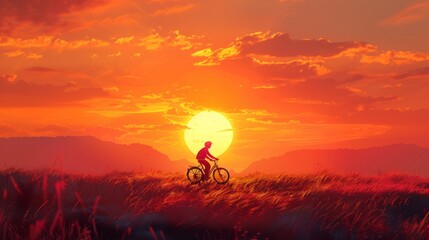 Fototapeta premium cyclist at sunset generative ai