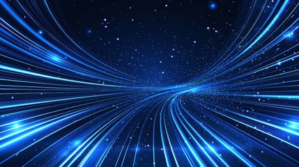 Fototapeta premium Abstract Blue Light Lines with Glowing Stars