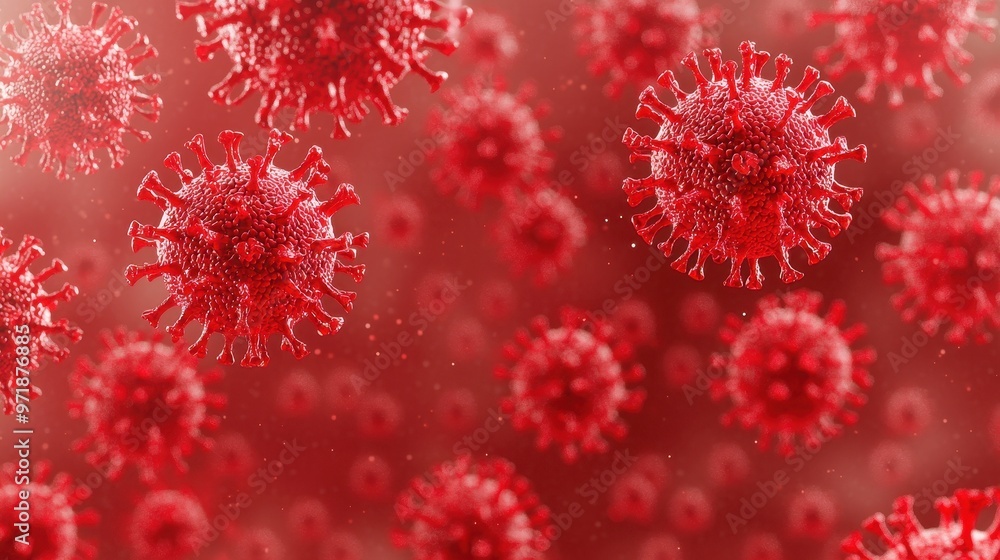Poster d rendering of coronavirus particles red virus microscopic view