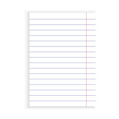 Lined paper illustration. Blue ruled lines. Red margin detail. Simple notebook page.