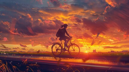 cyclist at sunset generative ai
