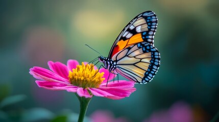 A delicate butterfly perched on a vibrant flower, its colorful wings showcasing intricate patterns against the backdrop of nature.