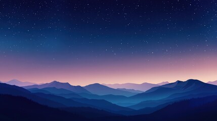 Serene Nighttime Majesty: Mountain Range under Starry Skies
