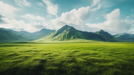 Fototapeta premium Scenic view of green landscape against sky at Iceland : Generative AI