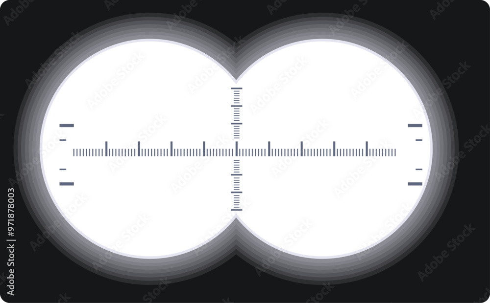 Poster binoculars view showing measuring scale focusing on target on black background