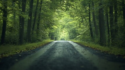 Obraz premium Road surrounded by green trees : Generative AI